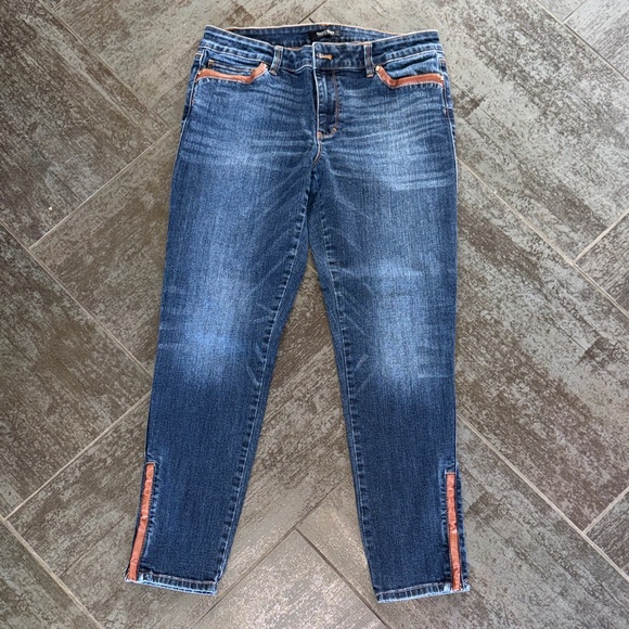 White House Black Market Denim - White House Black Market Skimmer Jean leather cognac details size 10